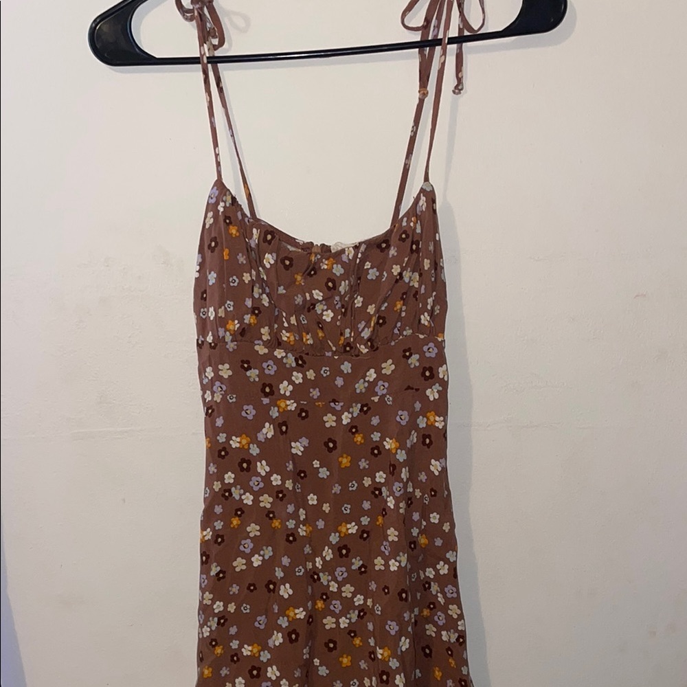 Floral Brown Spaghetti Strap Dress